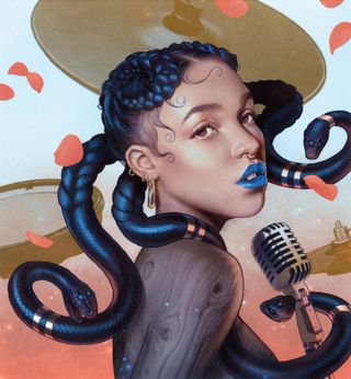 Illustration of FKA Twigs with snakes for hair