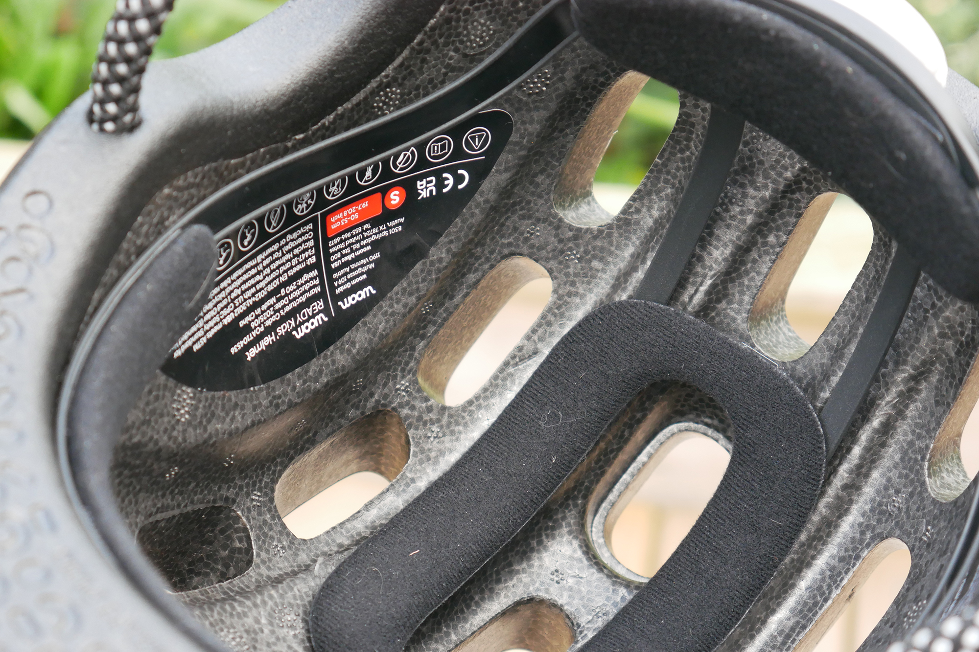 a view of the plush padding with the Woom Ready Kids Bike Helmet