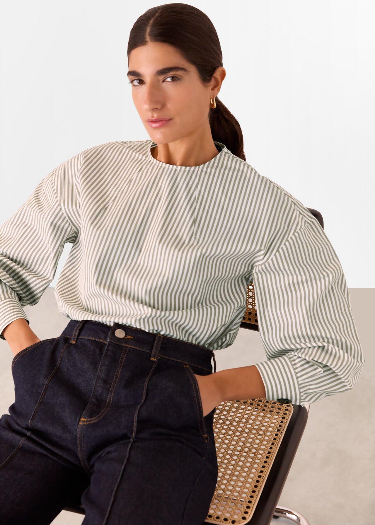 White Kirstie Cotton Stripe Blouse