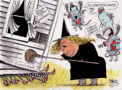 Political cartoon US Trump witch hunt Russia investigation FBI Wizard of Oz Mueller