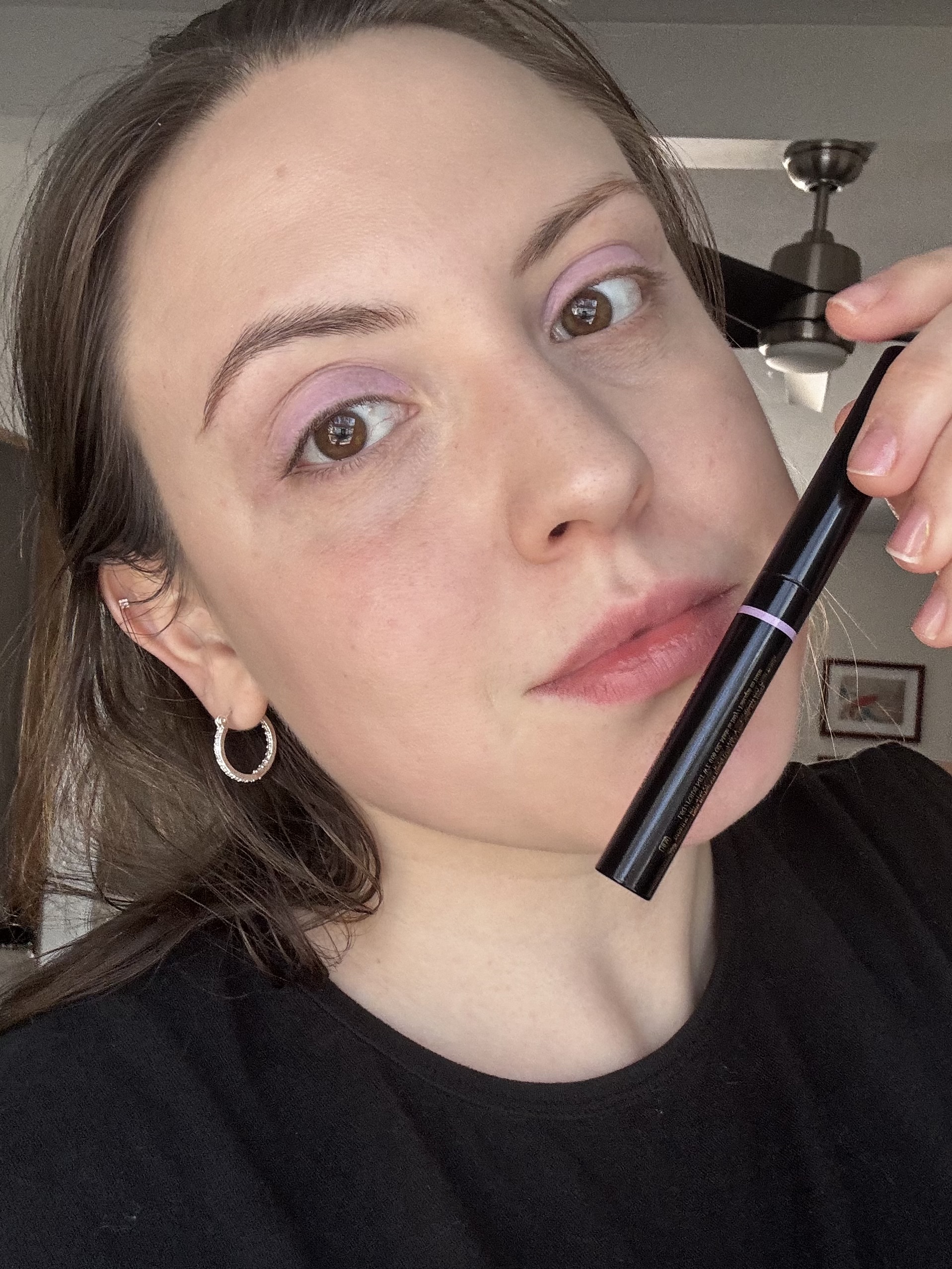 Sophia Vilensky after applying Victoria Beckham eyeshadow as part of her waterproof makeup routine.