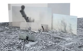 Model of Rafah, Gaza combining images and videos of bombing