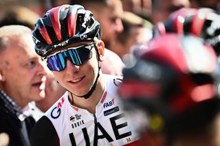 Slovenian Tadej Pogačar of UAE Team Emirates pictured at the start of the 86th edition of the mens race La Fleche Wallonne a one day cycling race Waalse Pijl Walloon Arrow 2021 km from Blegny to Huy Wednesday 20 April 2022 BELGA PHOTO JASPER JACOBS Photo by JASPER JACOBS BELGA MAG Belga via AFP Photo by JASPER JACOBSBELGA MAGAFP via Getty Images