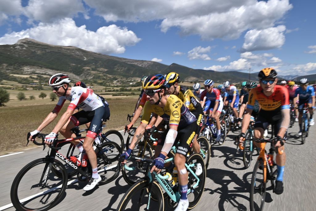 TOPSHOT Team Jumbo rider Slovenias Primoz Roglic C rides during the 5th stage of the 107th edition of the Tour de France cycling race 185 km between Gap and Privas on September 2 2020 Photo by Marco BERTORELLO AFP Photo by MARCO BERTORELLOAFP via Getty Images