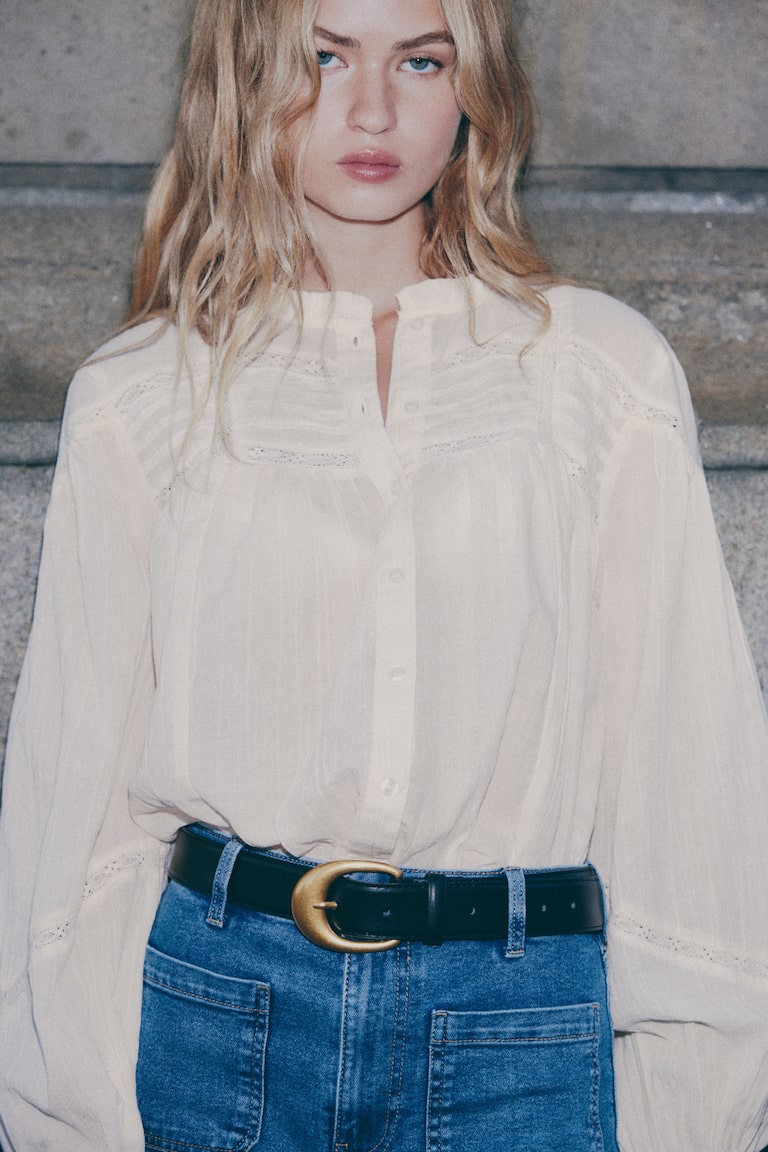 Frill-Collared Cotton Blouse