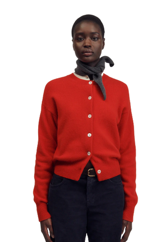 & Daughter Ada Crewneck Cardigan in Poppy Red