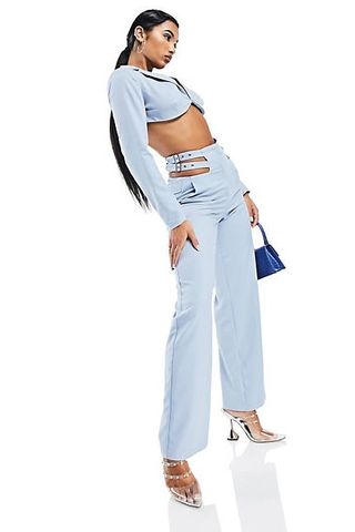 shopping blue thong pants with buckle