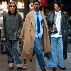 collage of women wearing baggy jeans 