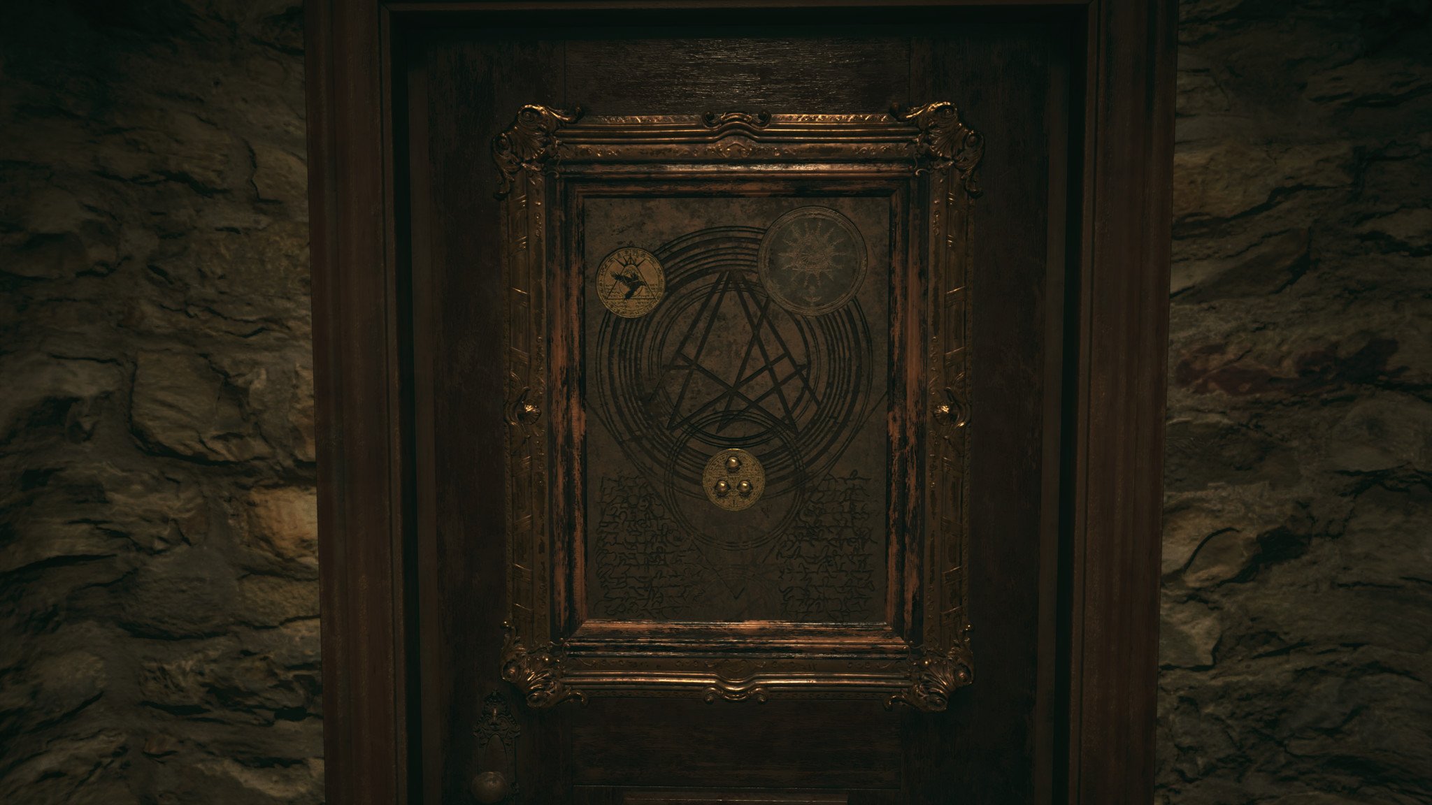 Голодные двери. Resident Evil Village дверь. Знаки на дверь. Resident Evil 8 знаки на двери.