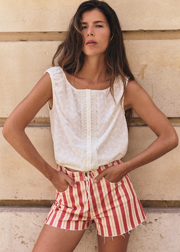 Alcyone Shirt - Embroidered Ecru - Organic Cotton - S&amp;eacute;zane