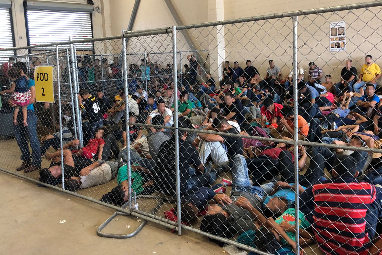 Families at the U.S. Border Patrol station in McAllen, Texas.