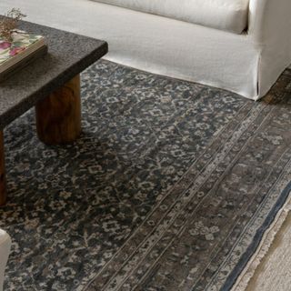 A blue patterned area rug