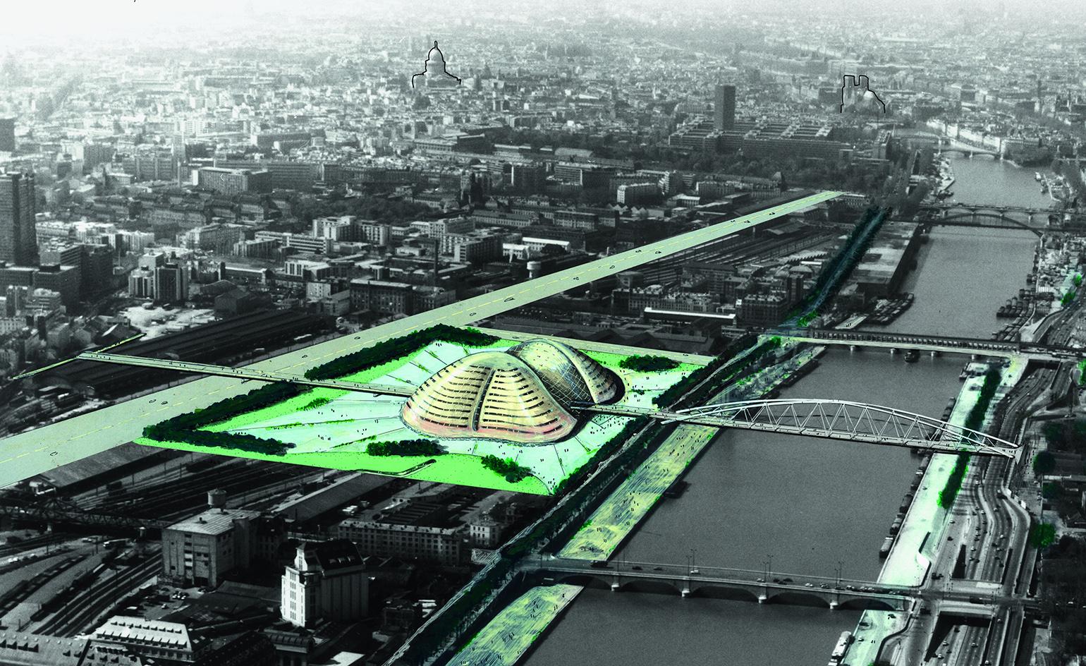 Future Systems' concept for the Bibliothèque Nationale de France, 1989.