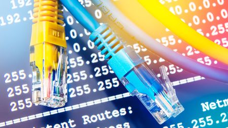 Ethernet cables with IP addresses in the background