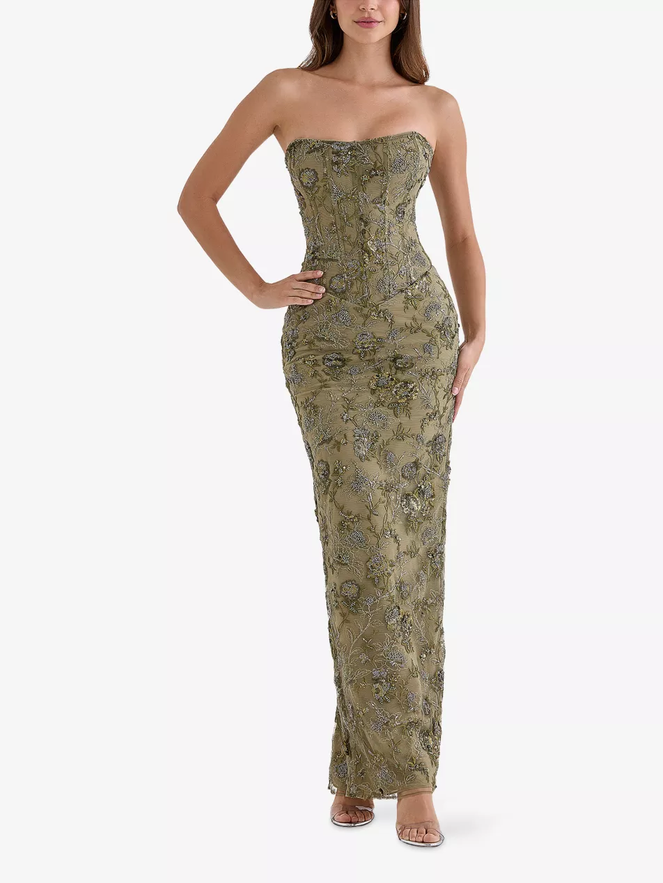 Serelise Hand-Beaded Strapless Woven Maxi Dress - Xs (a-C Cup)