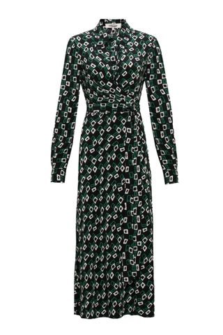 Geo Print Long Sleeve Midi Wrap Dress