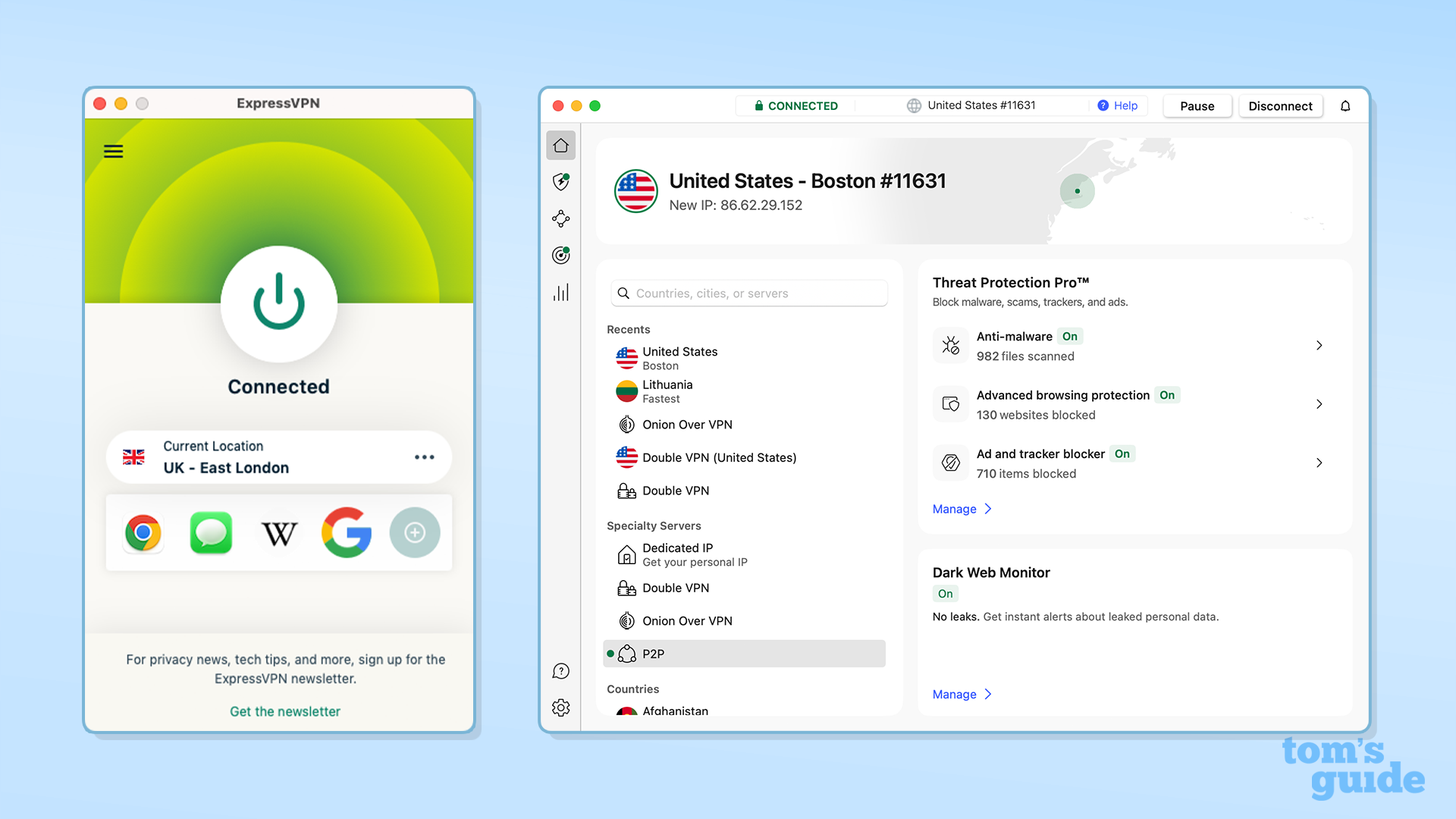 NordVPN and ExpressVPN apps side by side