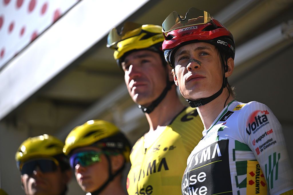 Jonas Vingegaard on stage during sign on before a stage of the Volta a Catalunya