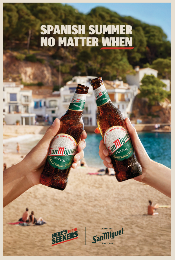 San Miguel advert that says 'Spanish summer no matter when'