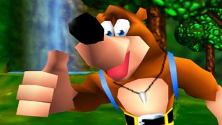 Banjo-Kazooie hero Banjo the bear giving a thumbs up to the viewer