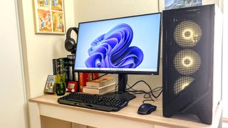 Alienware 27 4K Dual-Resolution Gaming Monitor review unit on a desk