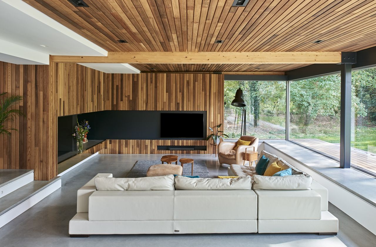 timber clad sitting area in extension