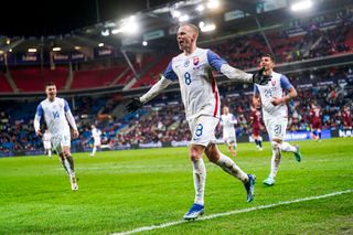 Slovakia Euro 2024 squad Slovakia's midfielder #08 Ondrej Duda celebrates scoring during the friendly football match between Norway and Slovakia in Oslo, Norway, on March 26, 2024. (Photo by Fredrik Varfjell / NTB / AFP) / Norway OUT (Photo by FREDRIK VARFJELL/NTB/AFP via Getty Images)