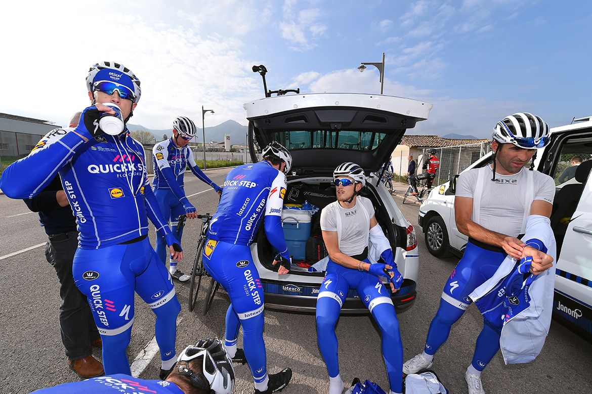 The Quick-Step riders take a break from training