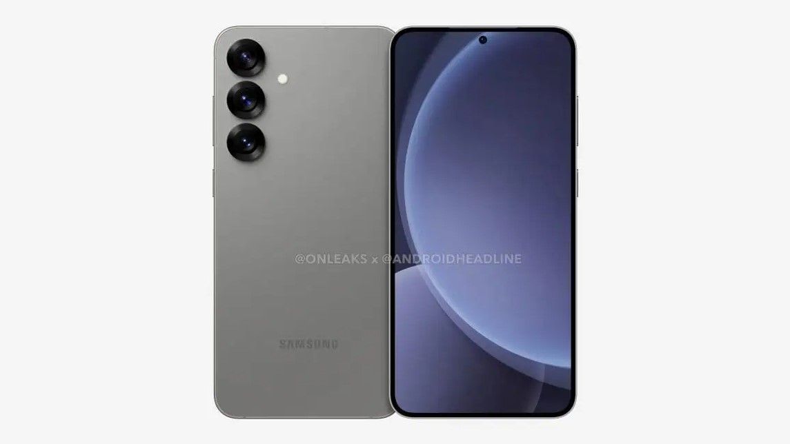 An alleged rendering of the front and back of the Galaxy S25 Plus.