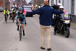 Organisers neutralized the women's race after Nicole Hanselmann (Bigla) almost caught the men's race at Omloop Het Nieuwsblad