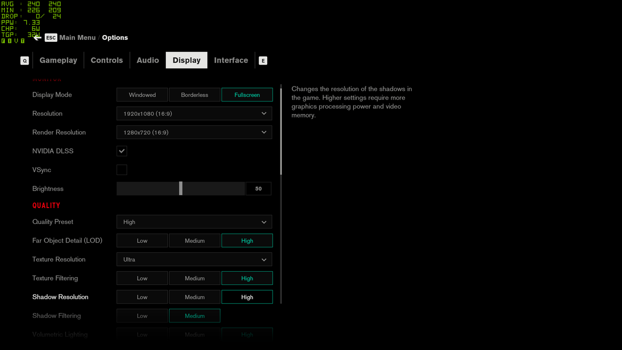 Control graphics settings