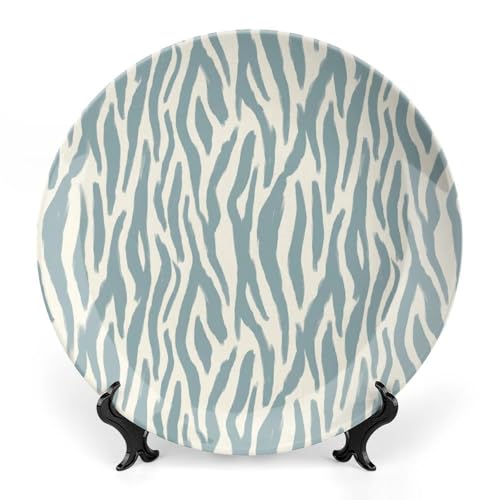 Hand-Drawn Blue Zebra Stripe Pattern Fashion Plates Decor for Home Household Art Decoration Customize Birthday Idea Gifts Bone China Decorative Plate Including Bracket and Special Hook, Multi Sizes