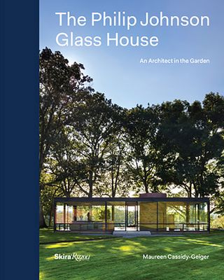 Front cover of the book featuring the Glass House surrounded by trees