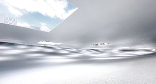 Interior of KAIT pavilion with white undulating floor and roof
