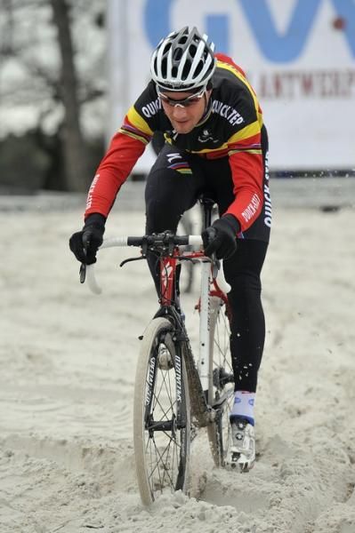 Tom Boonen tests his skills in the sand.