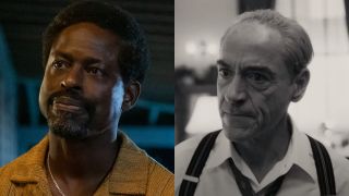 From left to right: a press image of Sterling K. Brown in American Fiction and a screenshot of Robert Downey Jr. in Oppenheimer.