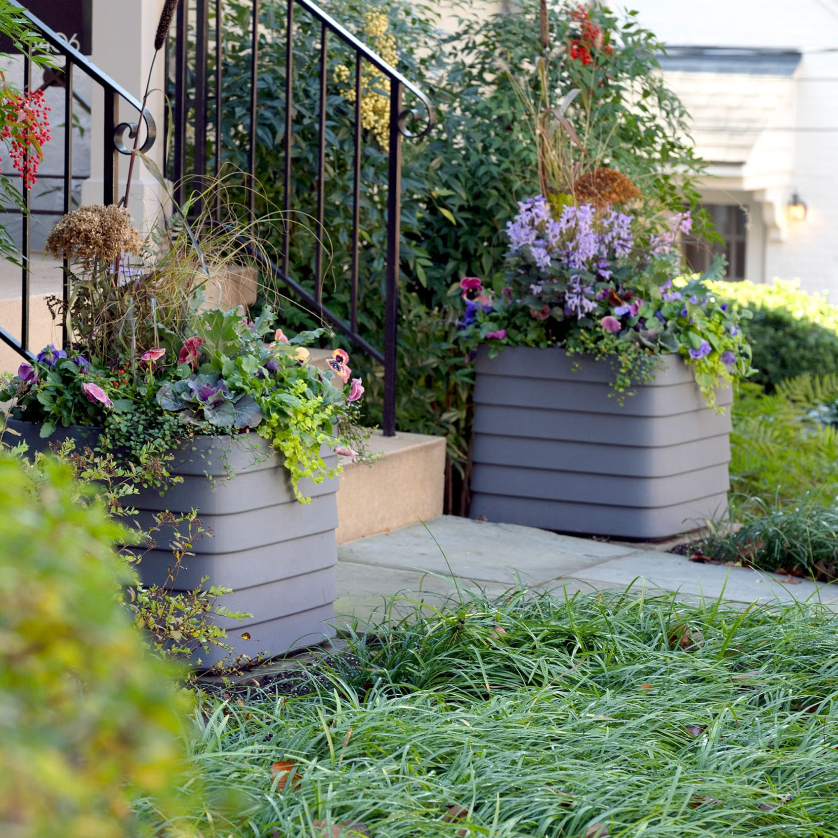 TruDrop Slat Self Watering Planters in backyard