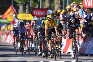 Chris Froome (Sky) comes to the line