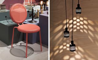 The 'Dimma' chair (pictured), stool and table, and the 'Mikrofon' pendant light for Tingest