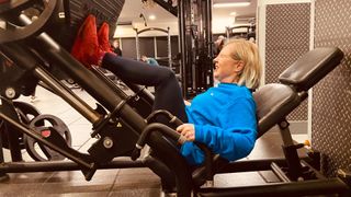 Joanne Mallon using leg press at the gym