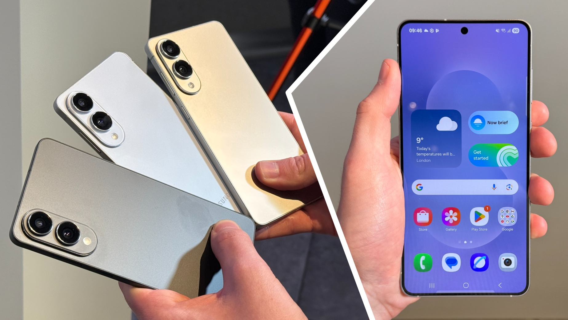 Collage of the Samsung Galaxy S25 Edge being held in the hand