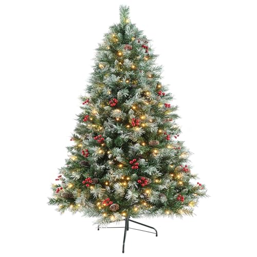 Sennoul Prelit Christmas Tree With Lights 6ft - Premium Artificial Christmas Tree, With 874 Branch Tips and 250 Warm Lightsm, Support Automatique, Easy Assembly,perfect Choice for Xmas Decorations