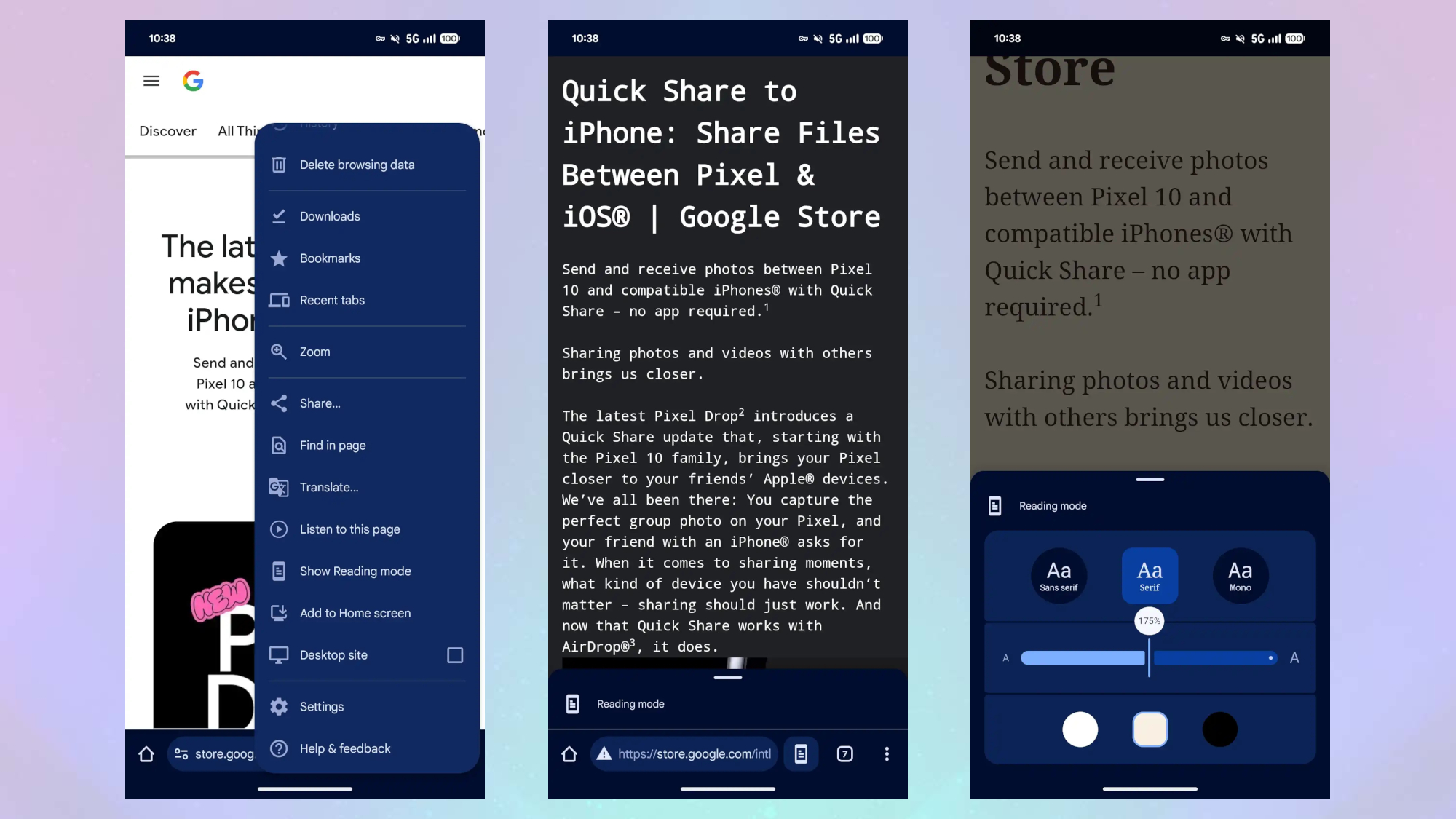 Redesigned reading mode on Android