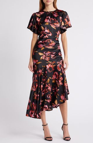 Flutter Sleeve Asymmetric Hem Dress