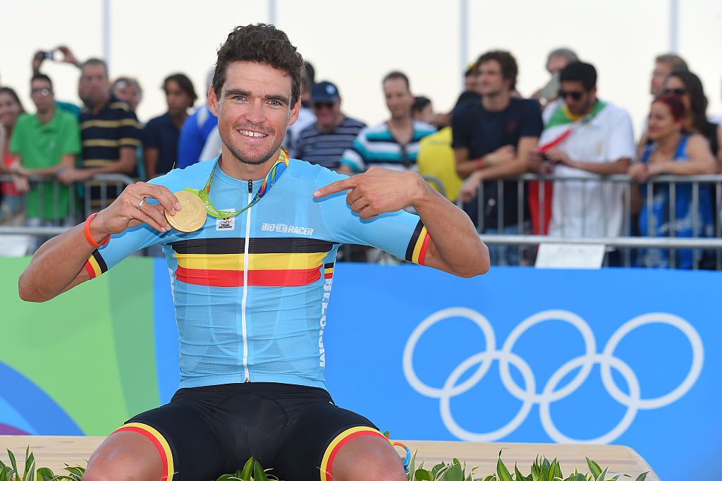 Belgium’s Greg Van Avermaet is all smiles after taking the gold medal in the men’s road race at the 2016 Olympic Games in Rio de Janeiro, Brazil