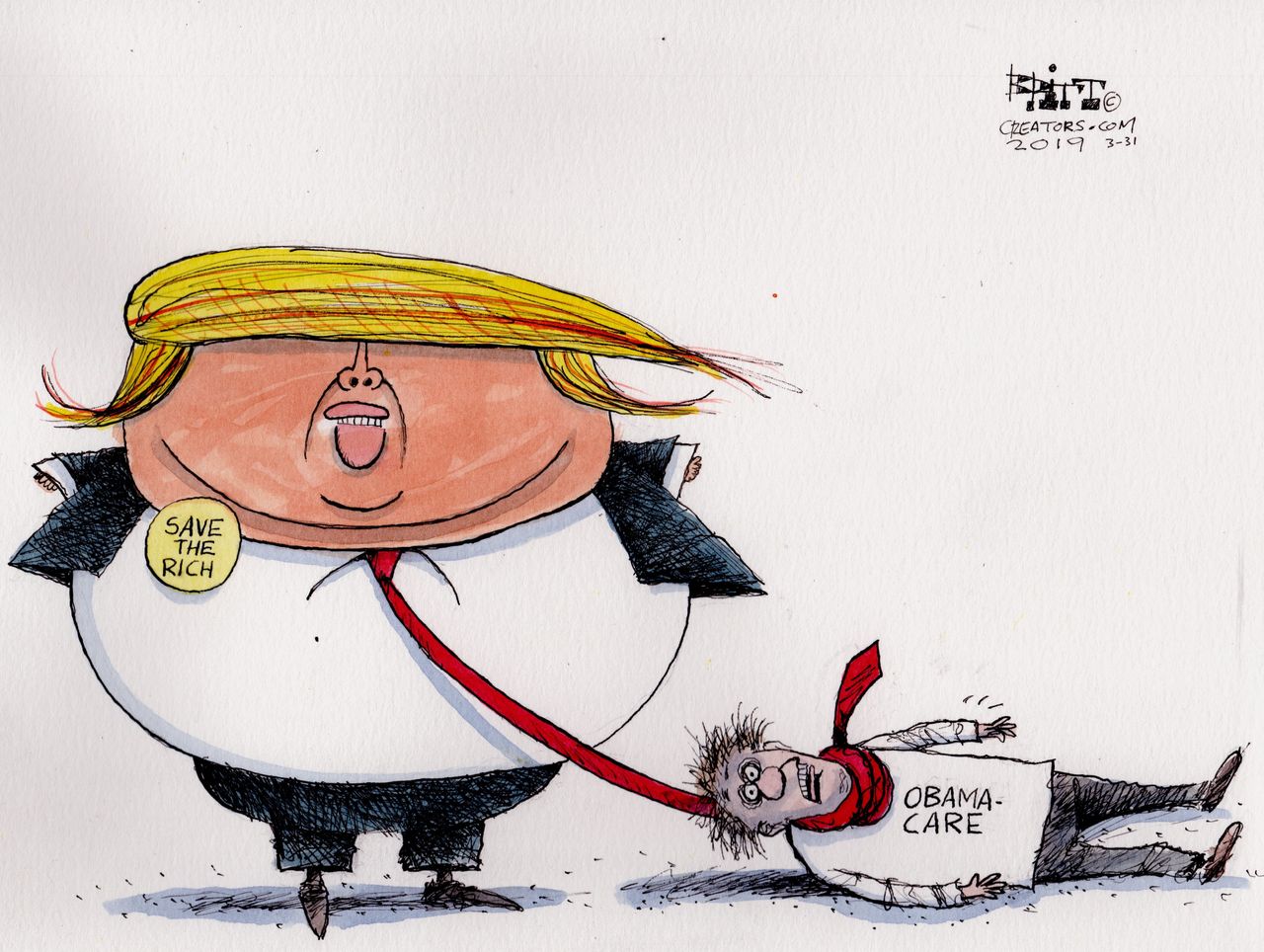 Political Cartoon U.S. Trump End of Obamacare save the rich