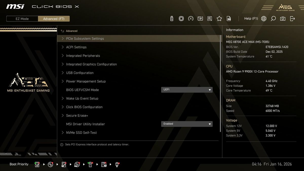 MSI MEG X870E Ace Max - BIOS