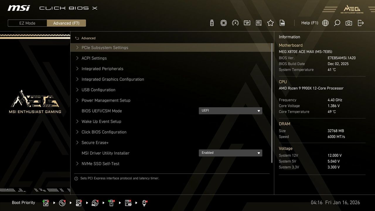 MSI MEG X870E Ace Max - BIOS