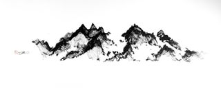 Black and white painting of mountains