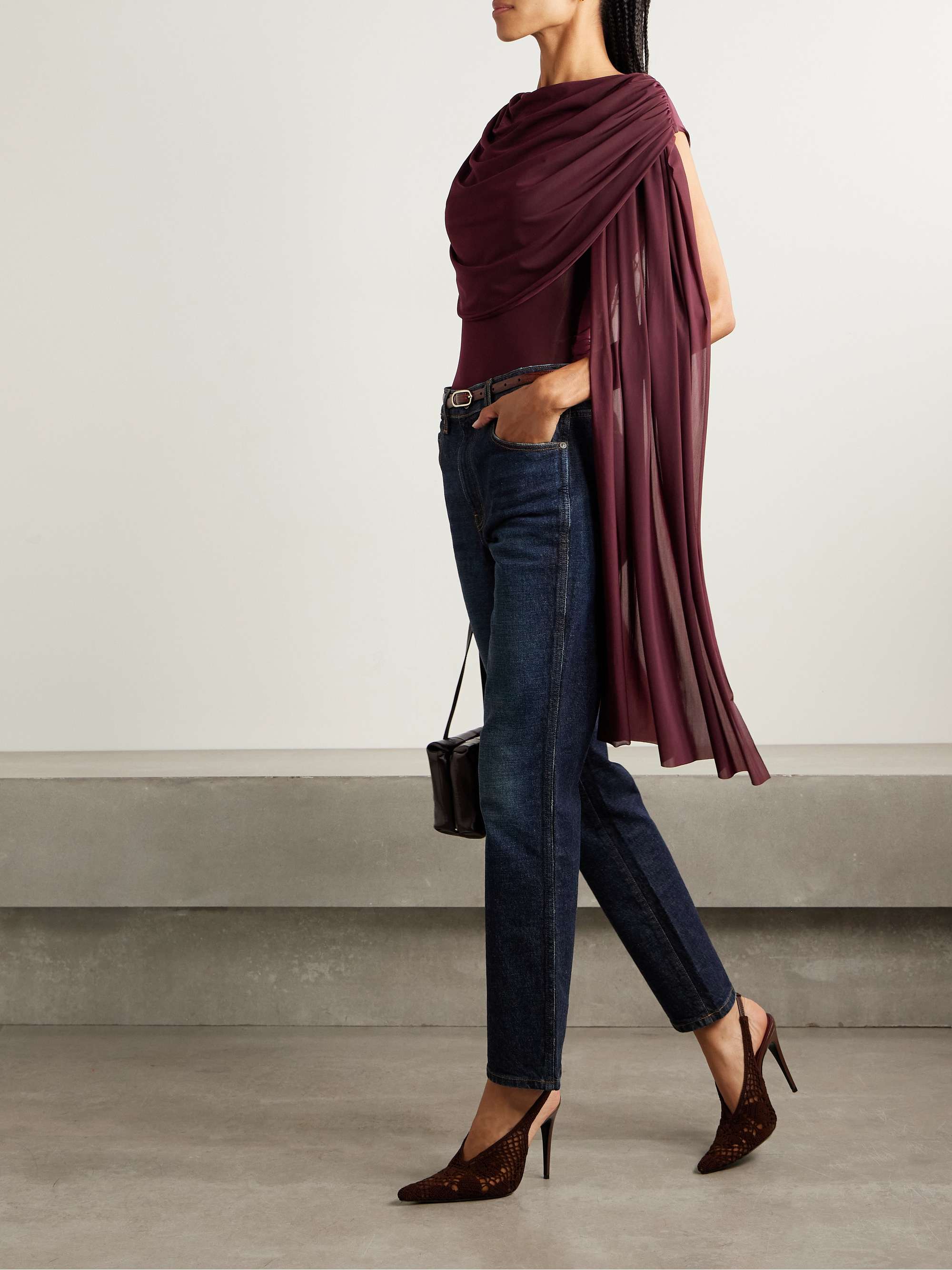 Burano Cape-Effect Draped Stretch-Jersey Bodysuit